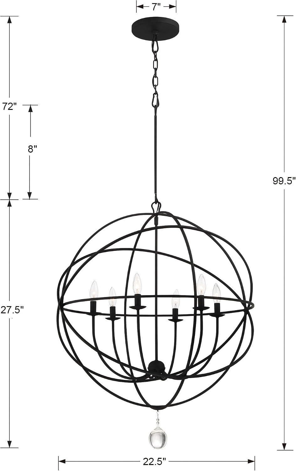 Crystorama Solaris 6 Light Black Chandelier