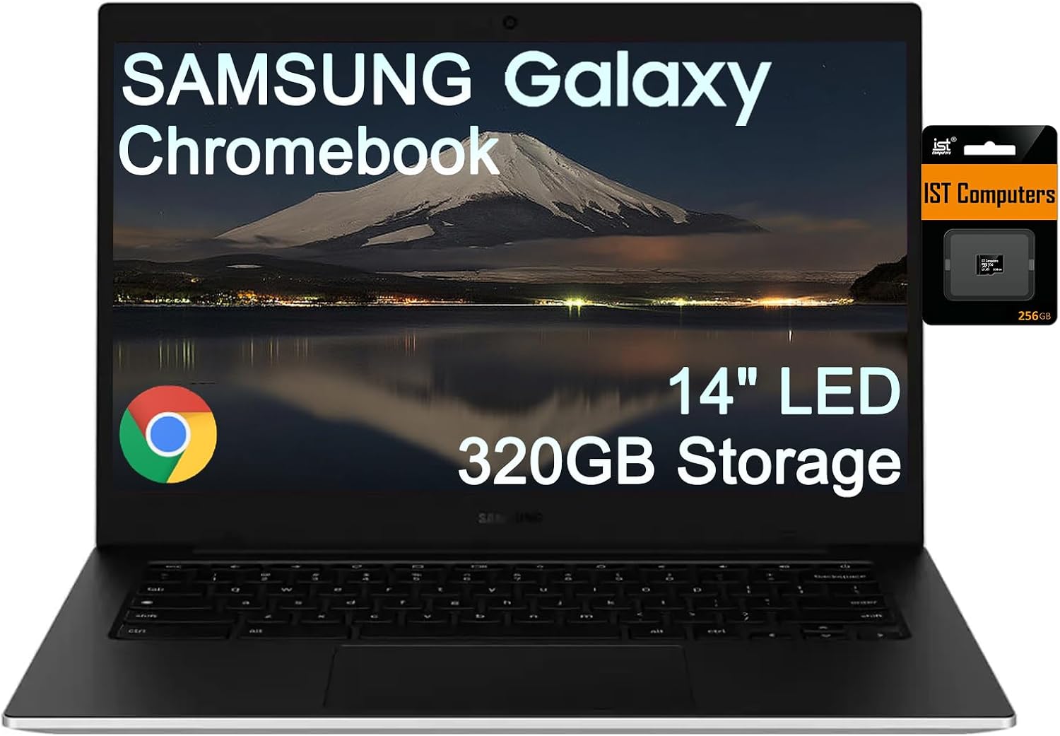 SAMSUNG Galaxy Chromebook Go Laptop (14' LED, Intel Celeron N4500, 320GB Storage (64GB eMMC+256GB SD Card)) For Home & Student, 12-Hr Long Battery, Spill-Resistant, Webcam, Wi-Fi 6, Chrome OS, Silver