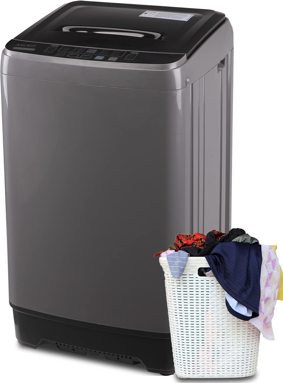 Anukis Fully Automatic Washing Machine, 13 lbs Capacity Compact Laundry Washer with Drain Pump 10 Wash Program & 8 Water Levels for Apartment, Dorm-Grey