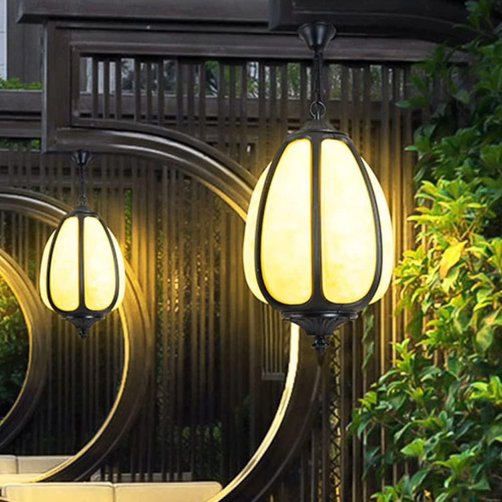 Outdoor Pendant Lights Waterproof Hanging Lights Fixture Corridor Courtyard Decoration Ceiling Lamp Aisle Villa Garden Pavilion Pendant Lantern Elliptical Shape Hanging Lamp