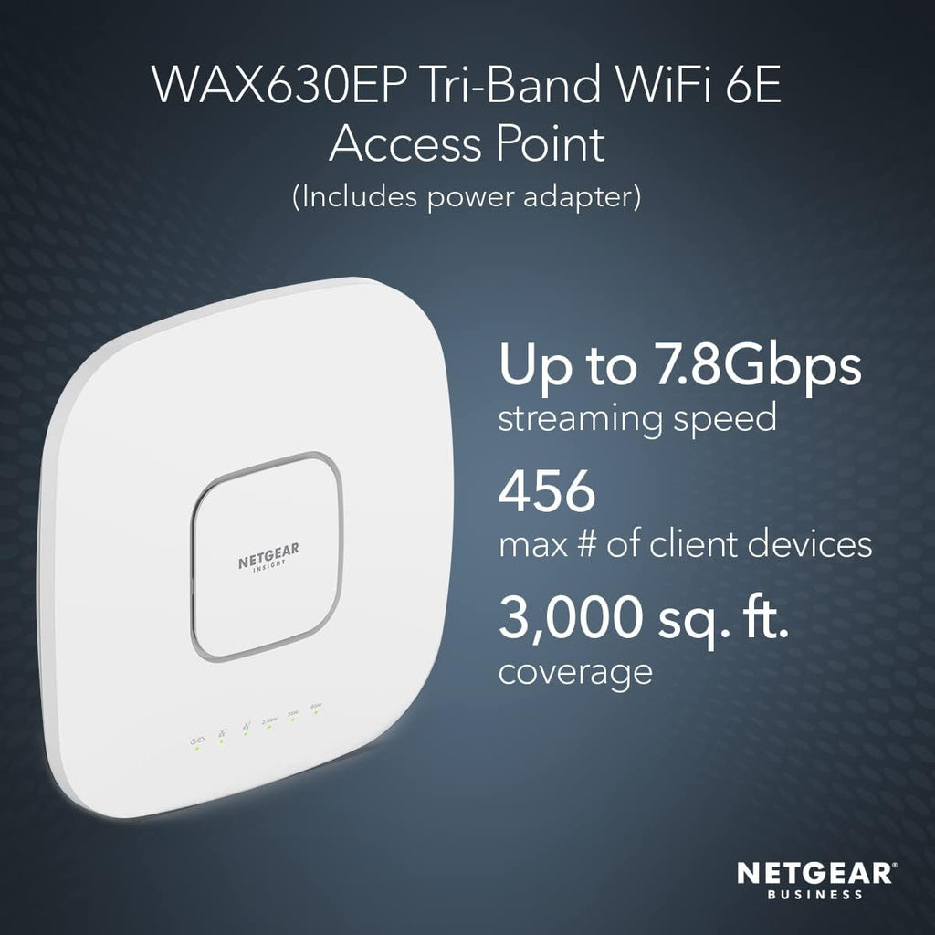 NETGEAR Cloud Managed Wireless Access Point (WAX630EP) - WiFi 6E Tri-Band AXE7800 Speed | Mesh | 802.11ax | MU-MIMO | Insight Remote Management | PoE++ | Includes Power Adapter