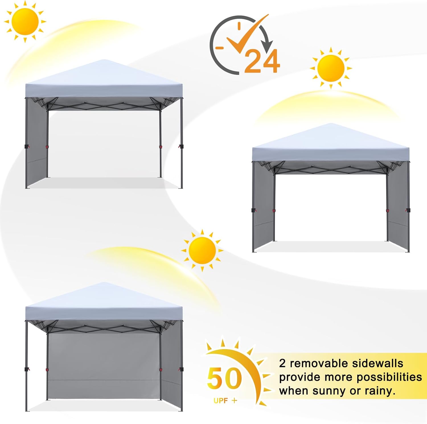 COOSHADE Pop Up Canopy Tent 10x10 with 2 Sidewalls, Outdoor Shade Instant Canopy Tents(White)
