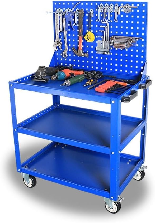 Tool Box ToolCartPlatform,Heavy-Duty, Three-Layer, Increased Thickness, Manual Pushing,Material PartsTurnover,Handling,Tool Rack Tool Storage(Blue)