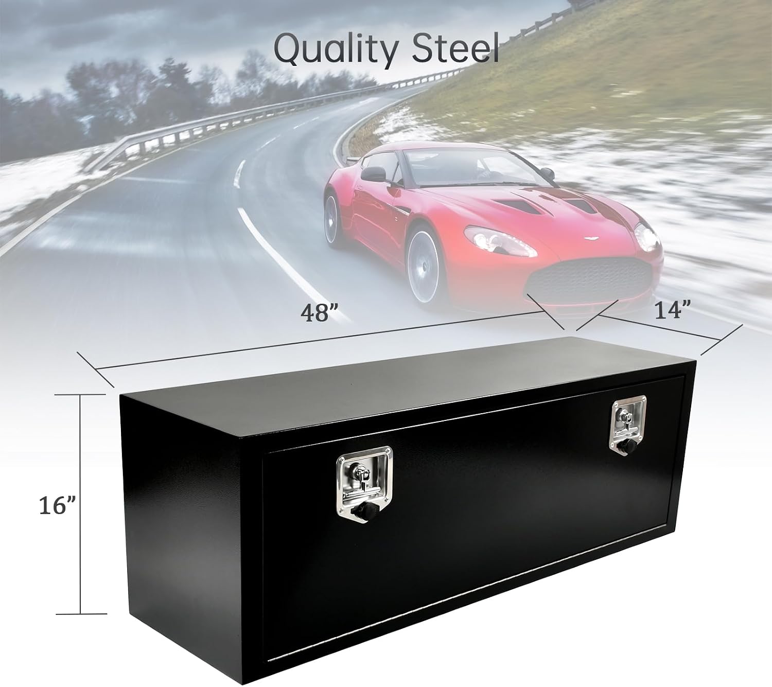 48'' Inch Steel Underbody Truck Tool Box & T-Handle Latch Heavy Duty for Trucks Trailers RV ATV Pickup Trucks Flatbeds Organization Storage Job Tool Chest -48'(L) x 14'(W) x 16'(H) Black