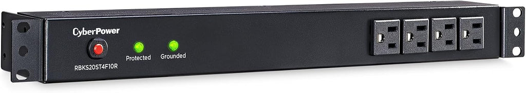 CyberPower RKBS20ST4F10R Rackmount PDU, 20A, 120V, 10 ft Cord, 1U, 14 NEMA 5-20R Outlets, Circuit Breaker, Black