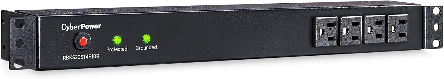 CyberPower RKBS20ST4F10R Rackmount PDU, 20A, 120V, 10 ft Cord, 1U, 14 NEMA 5-20R Outlets, Circuit Breaker, Black
