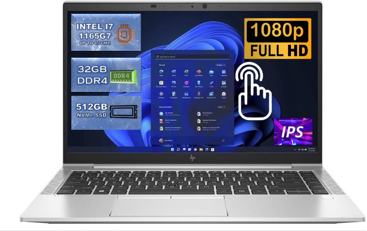 HP EliteBook 840 G8 14' 1920x1080 Full HD Touchscreen Home & Business Laptop, Intel i7-1165G7 4-Core, 32GB RAM, 512GB NVMe SSD, Intel Iris Xe, Fingerprint, Win 11 Pro (Renewed)