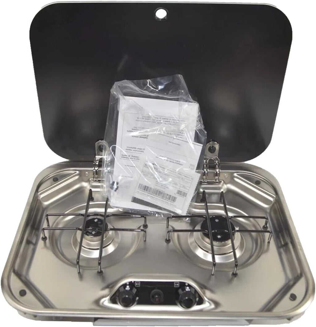2 Burner Propane Cooktop Drop In Stove with Glass Lid Scratch Dent Replaces Dometic PI8022