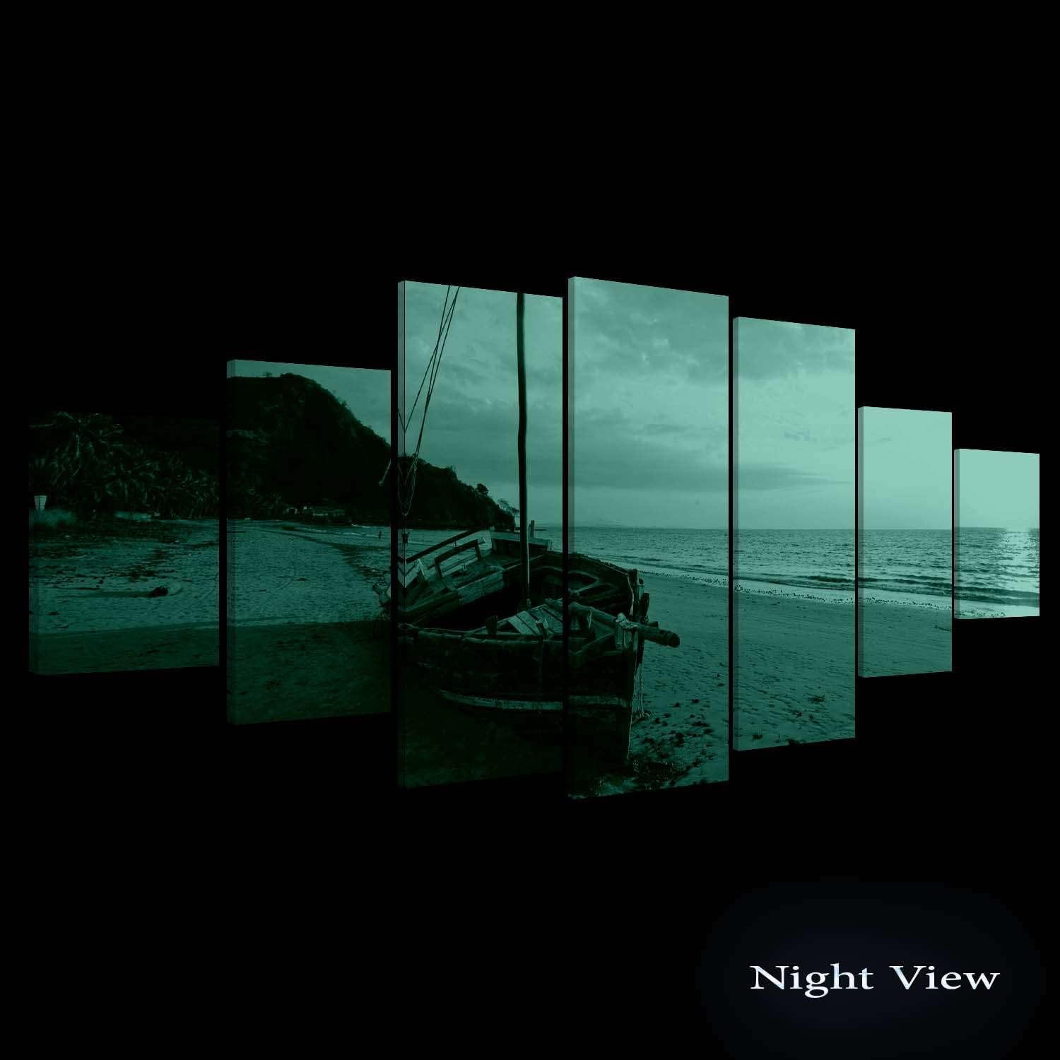 Startonight Huge Canvas Wall Art Boat On The Beach At Sunrise - Large Framed Set of 7 40' x 95'