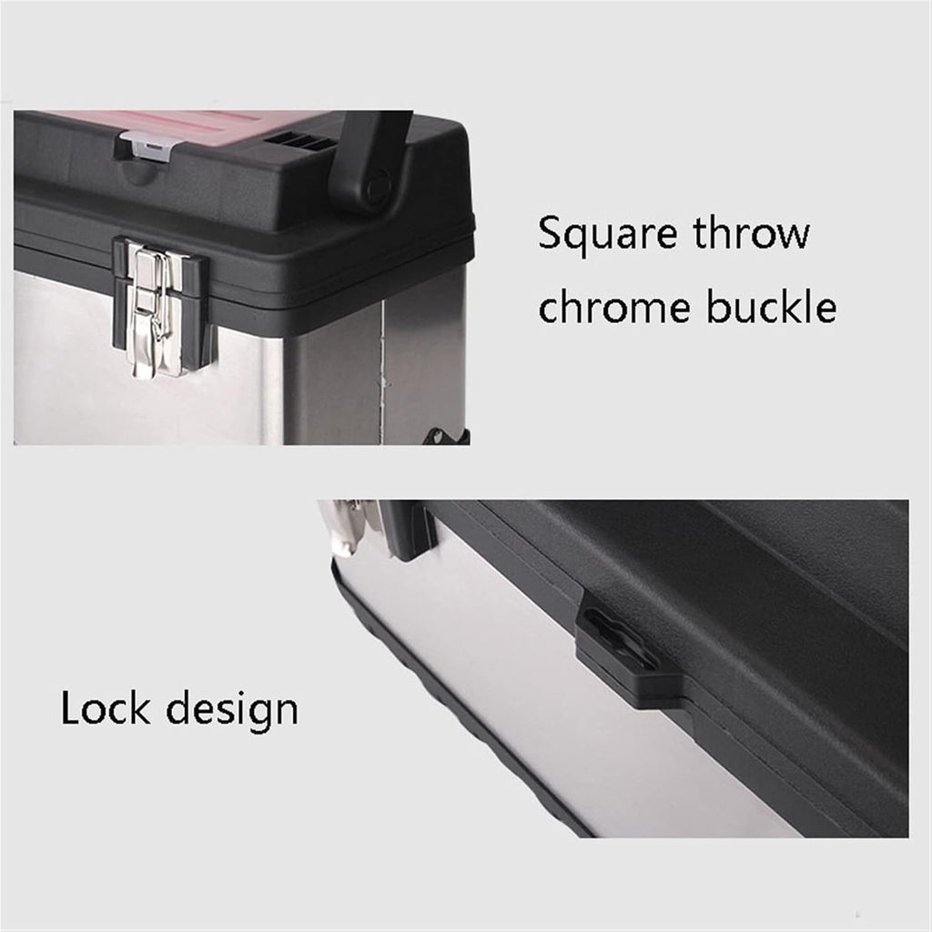 Portable Tool Box Tool Box, Stainless Steel and Plastic Construction - Removable Tray, Tool Box Organizer with Aluminum Handle Double Lock Small Parts Box (Size : 37.5 * 26.5 * 25cm)