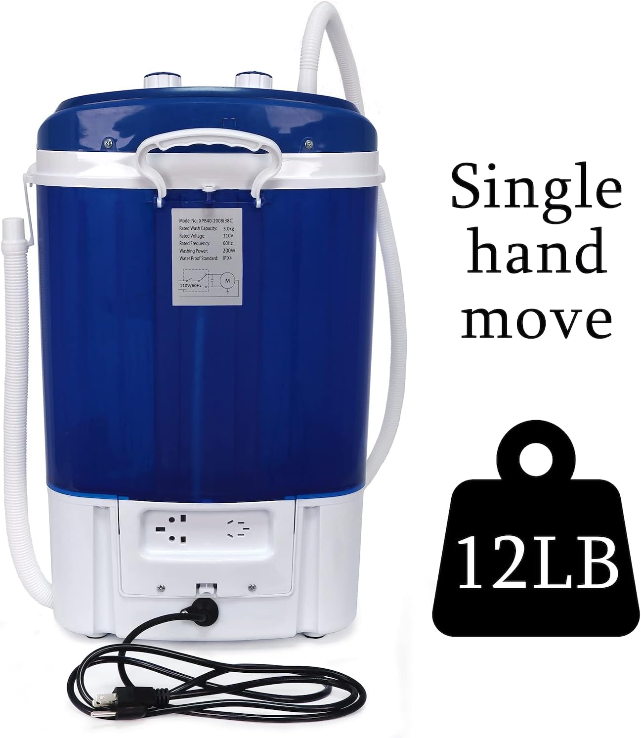 HTTMT- 7LB Capacity Portable Mini Washing Machine w/Spinner Timer Control Compact Clothes Laundry Washing Machine For Apartment Traveling RV Water Saving Kids [P/N: ET-HOME007-BLUE]