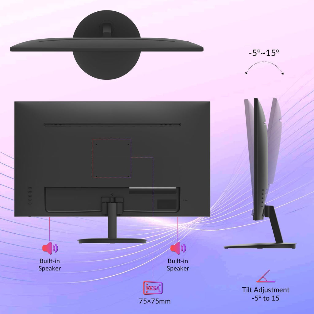 27 Inch Monitor - 1080P, VA, Full HD, Frameless, 100Hz, 1ms, Adaptive-Sync, for Working and Gaming, Low Blue Light, Flicker Free, HDMI, VESA Mountable (100x100mm)
