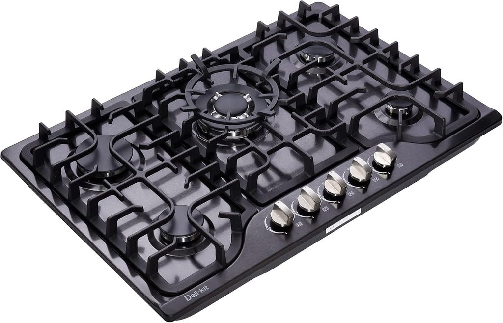 30 Inch LPG/NG Gas Cooktop Dual Fuel 5 Sealed Brass Burner Stainless Steel Hob 110V AC pulse Ignition Stainless Steel Gas Cooktops DK257-B01 Gas Hob