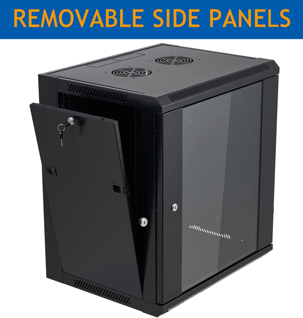 12U Wall Mount Server Cabinet Network Rack Enclosure Locking Glass Door
