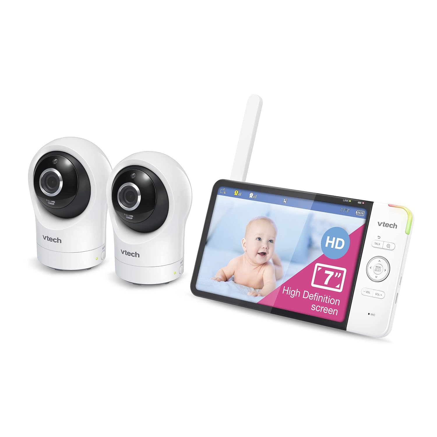 VTech RM7764-2HD Smart WiFi Baby Monitor with 2 Cameras, 1080p HD Video, 360° Pan & Tilt, 10x Zoom, 7' HD Parent Unit, Night Vision, Soothing Sounds, 2-Way Talk, Temperature & Motion Detection