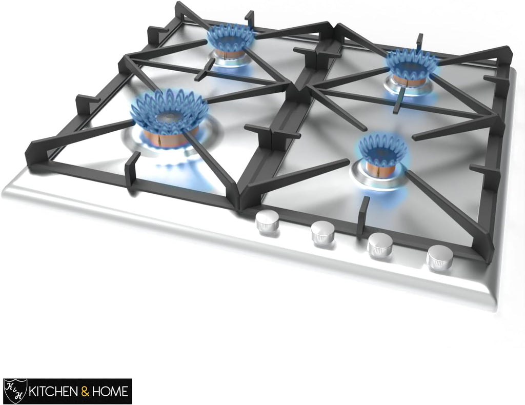 K&H 4 Burner 24 Inch Built-in LPG Gas Stove Top Stainless Steel Surface Cast Iron Cooktop UL/ETL Certified 4-24-SSW-LPG