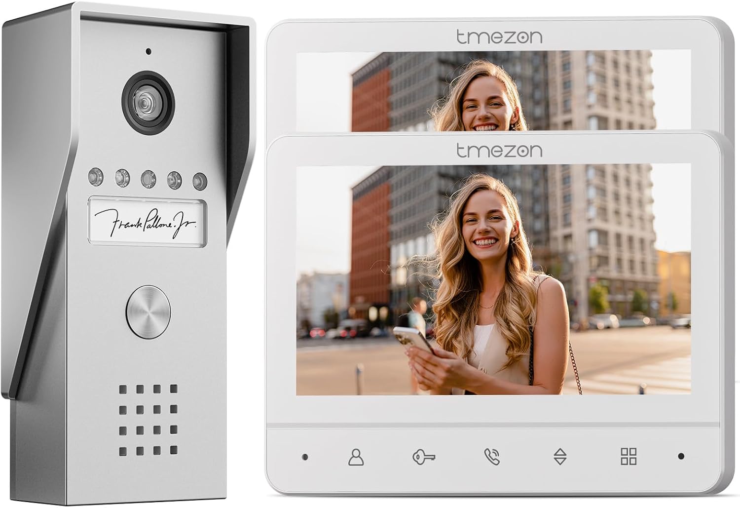 Tmezon Wired Video Intercom System, 7 Inch Ring Video Doorbell with Night Vision Support Remote Unlock, Dual-Way Intercom for Villa House Office Apartment with 1-Camera and 2-Monitor