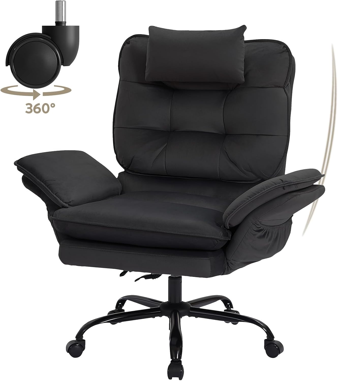 Bestier Criss Cross Chair with Flip-Up Armrests and Headrest, 135° Reclining Swivel Executive Chair with Side Pockets, Big and Tall Computer Desk Chair for Home Office Bedroom, Black Velvet