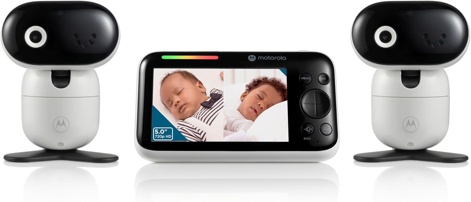 Motorola Nursery Video Baby Monitor with 2 Cameras, 5' Screen HD PIP1610, No WiFi, Wall Mount, Long Range, 2-Way Audio, Temperature Sensor, Motorized, Lullabies, PIP1610-2