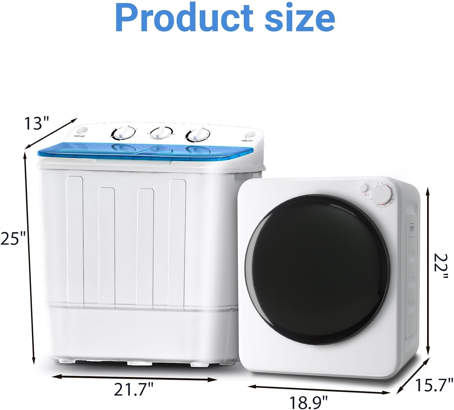 DOGHLY Portable Washer and Dryer Combo Set, 1.8 Cu.Ft Portable Clothes Dryers,18lbs Twin Tub Washing Machine, Compact Washer and Dryer for Apartment, RV, Dorm