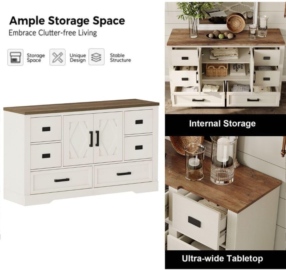 WAMPAT Modern Farmhouse TV Stand for TVs up to 100',3 in 1 Wood Entertainment Center,32' H Tall TV Console Cabinet with Barn Door for Living Room,Bedroom,Antique White