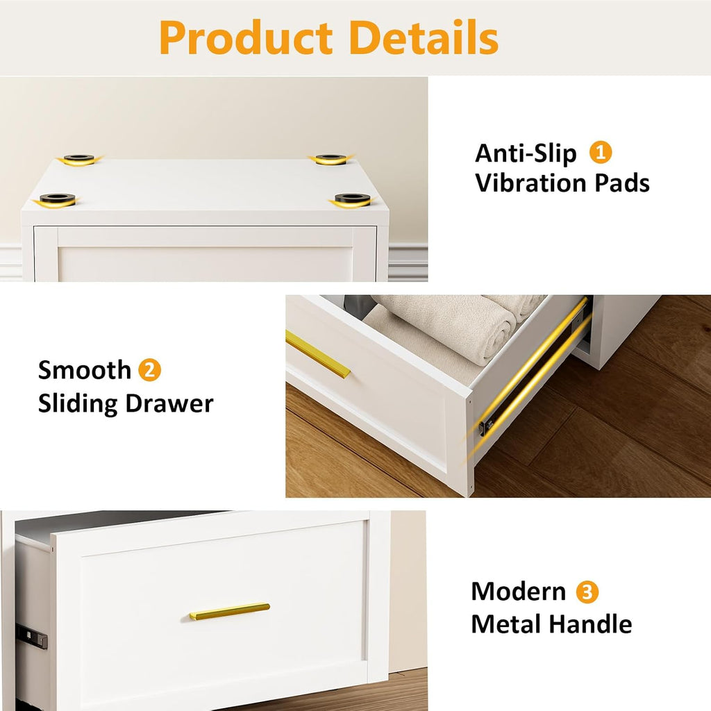 2 Pack Laundry Pedestal Heavy Duty Metal Washer and Dryer Pedestals, 16' H Universal Fit Washer Stand Base, Washing Machine Stand with Storage Drawer, 440lbs Mini Fridge Stand, （White, 2PCS)
