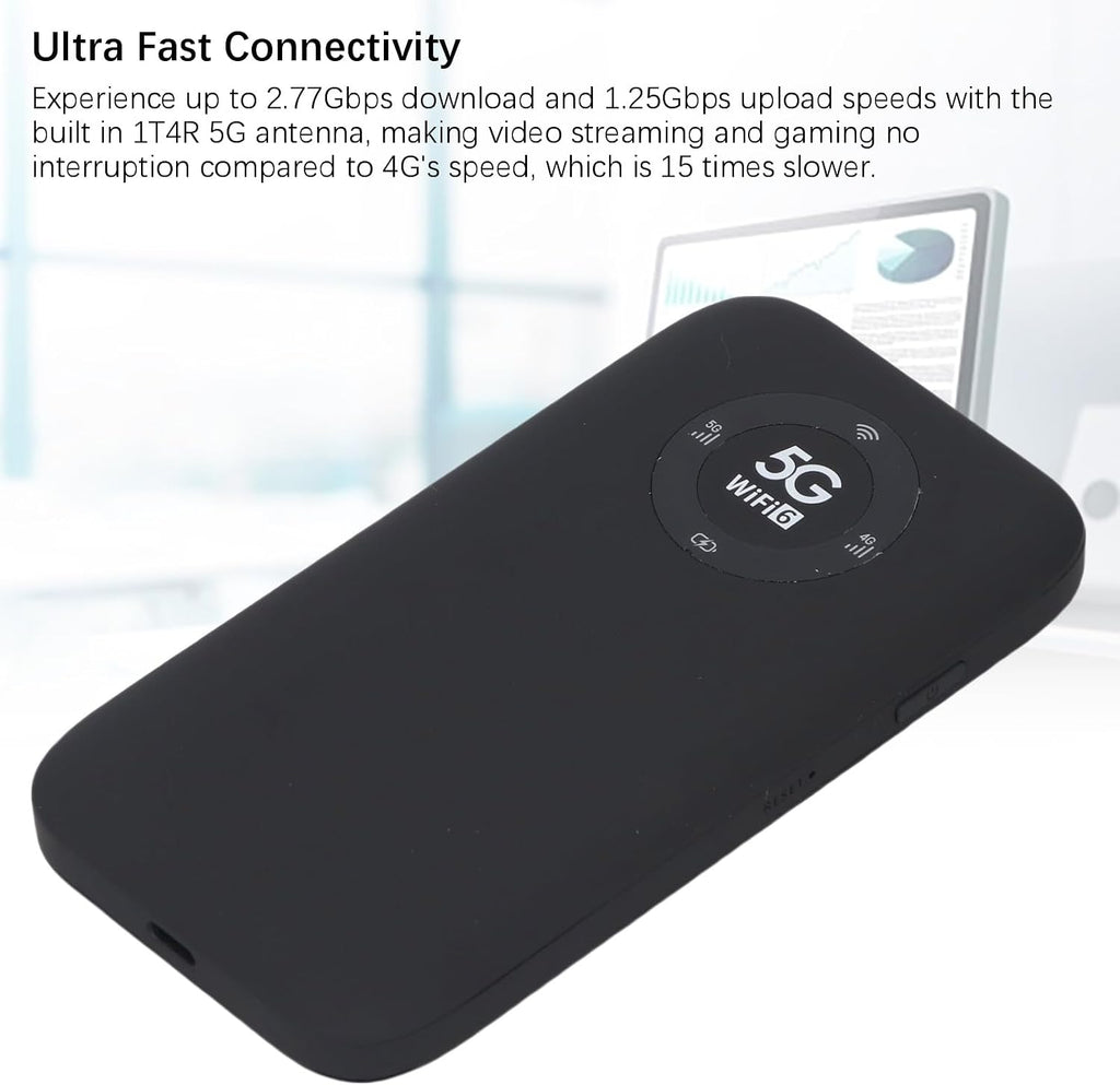 5G Mobile Hotspot, WiFi 6 16 Users Portable Wireless Router with SIM Card Slot and 7100mAh Battery, for Travel Business Outdoor Use (Black)