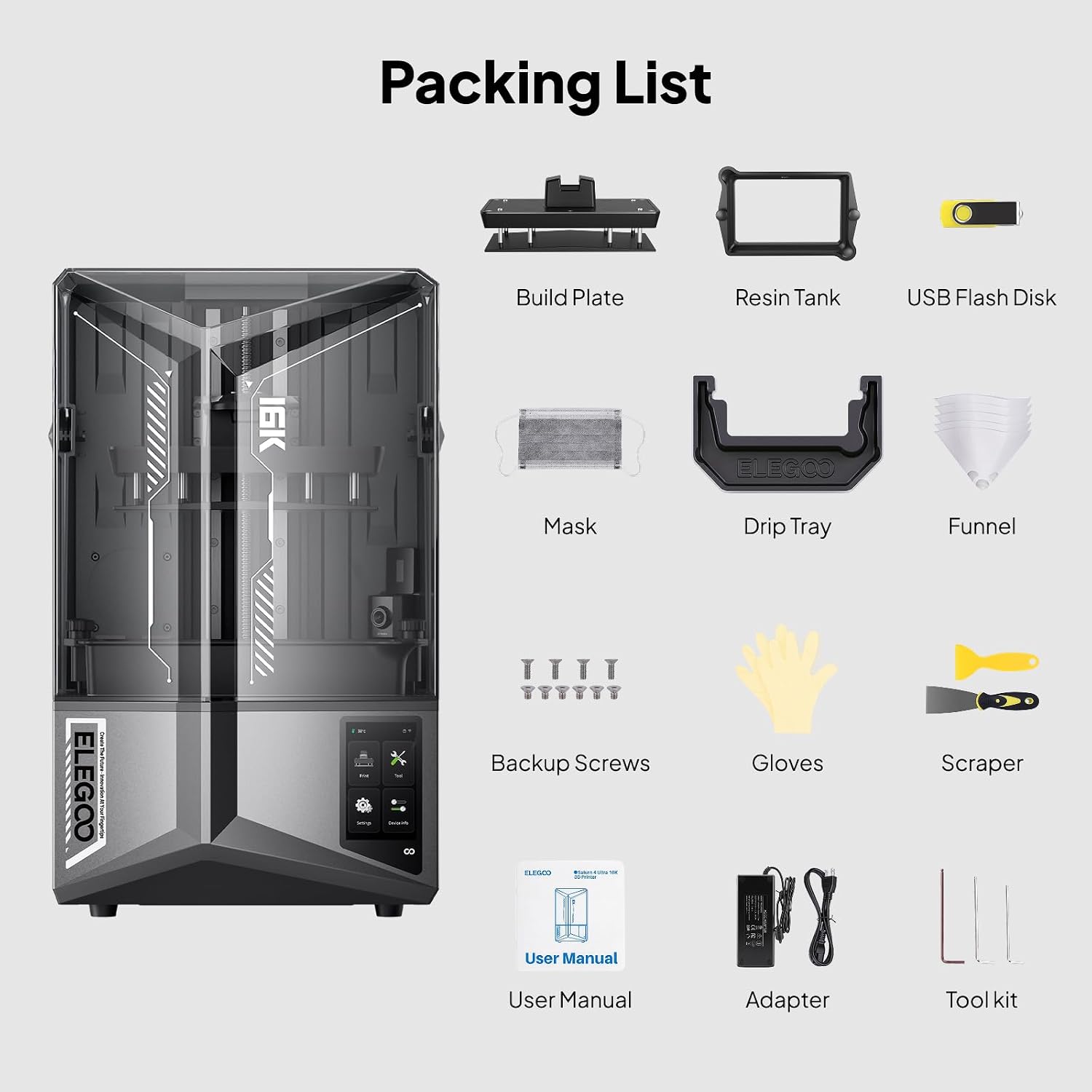 ELEGOO Saturn 4 Ultra 16K Resin 3D Printer MSLA, Smart Tank Heater, High Printing Speed to 150mm/h, AI Camera with Light, Built-in Wi-Fi, Large Print Size 211.68×118.37×220mm³