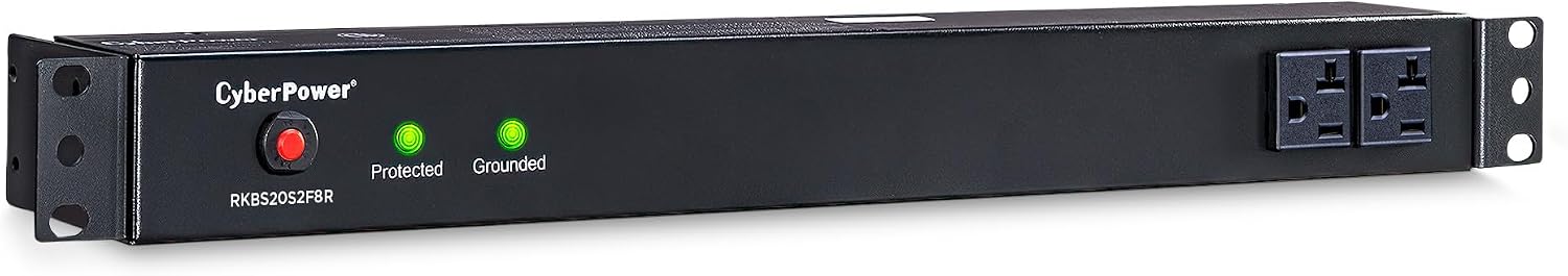 CyberPower RKBS20S2F8R Rackbar Surge Protector, 120V/20A, 10 Outlets, 15 Foot Power Cord, 1U Rackmount, UL Listed