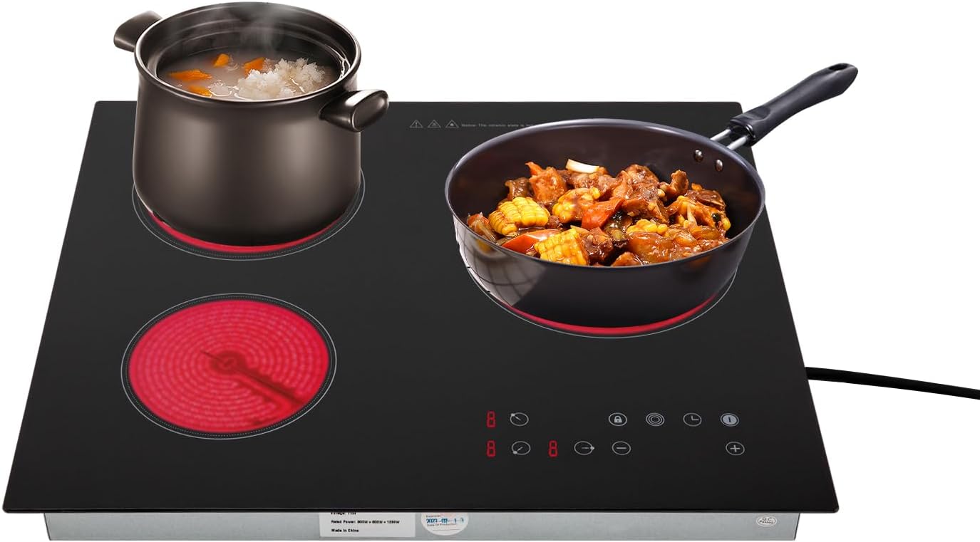 Electric Ceramic Cooktop 110V Built-in Electric Stove Top Induction Radiant Cooktop Sensor Touch Control 2/3/4 Burners 9 Power Levels, 120 Min Timer for Home All Cookware (3 Burners)