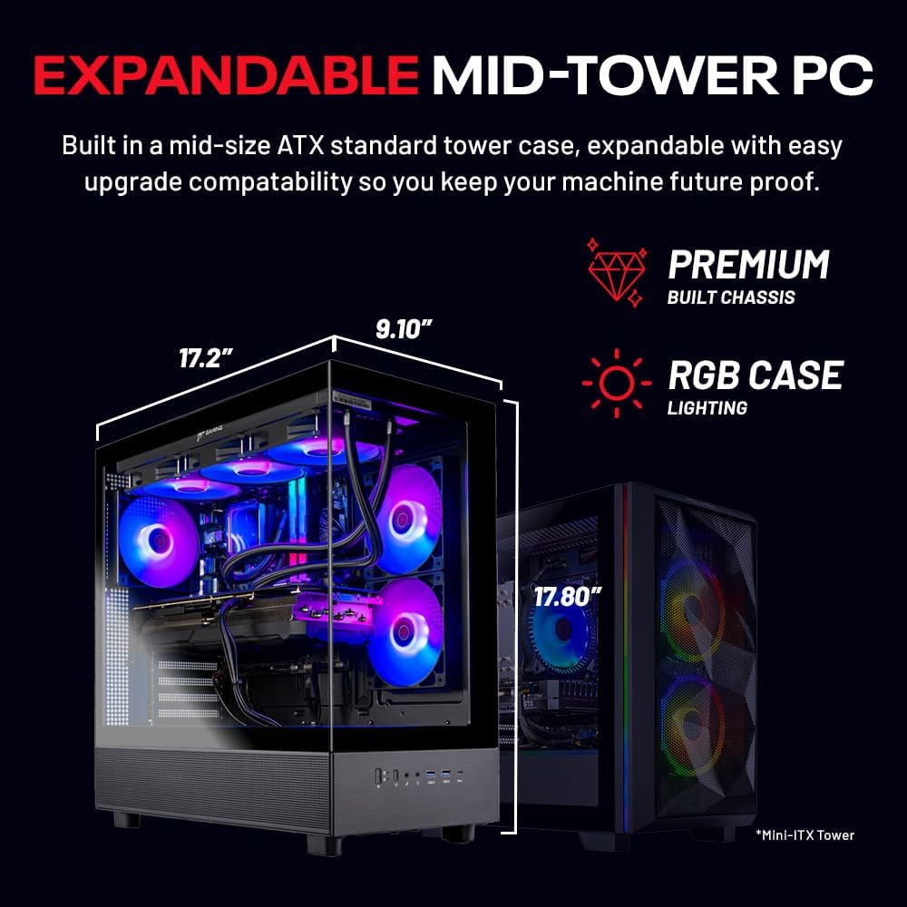 Skytech Gaming Azure 3 Desktop PC, Ryzen 7 9700X 3.8 GHz (5.5GHz), NVIDIA RTX 4060 8GB, 2TB NVMe SSD, 32GB DDR5 RAM 6000 RGB, 650W Gold PSU, 360mm ARGB AIO, Wi-Fi, Win 11
