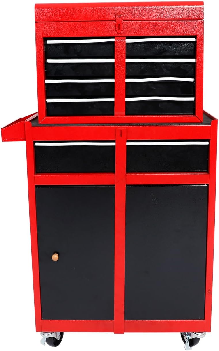 Rolling Tool Chest with 5 Drawers, Metal Storage Cabinet, Lockable Tool Storage Box Metal Organizer (Red)