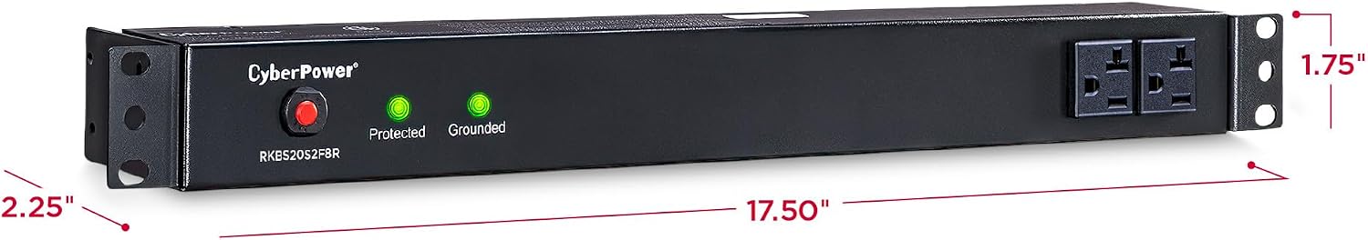 CyberPower RKBS20S2F8R Rackbar Surge Protector, 120V/20A, 10 Outlets, 15 Foot Power Cord, 1U Rackmount, UL Listed