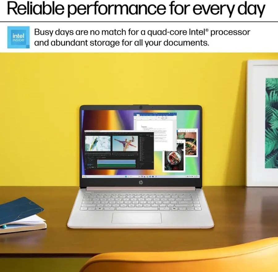 Hp 2025 14' Business Student Laptop Computer, Quad Core Intel N150 Processor, 4GB RAM,128GB UFS,1 Year Microsoft Office 365, Windows 11 Home, Copilot AI, Wi-Fi 6 - Pale Rose Gold