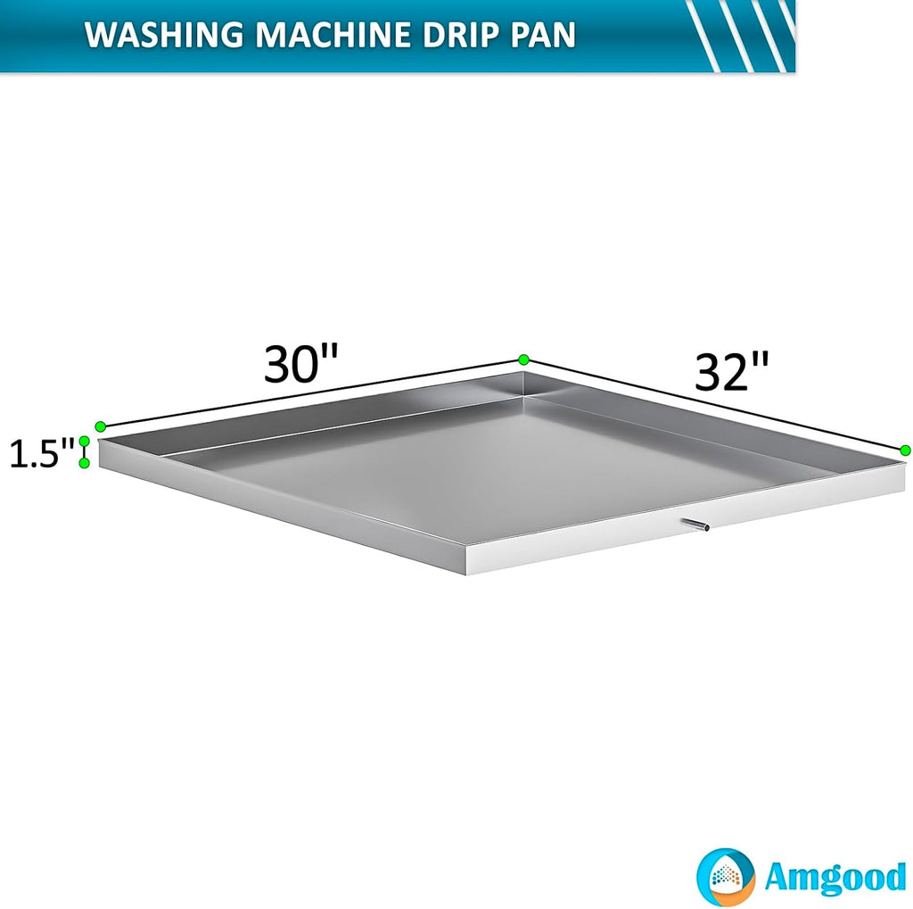 32 in. x 30 in. x 1.5 in. Washing Machine Drain Pan with Drain Hole and Hose Adapter.