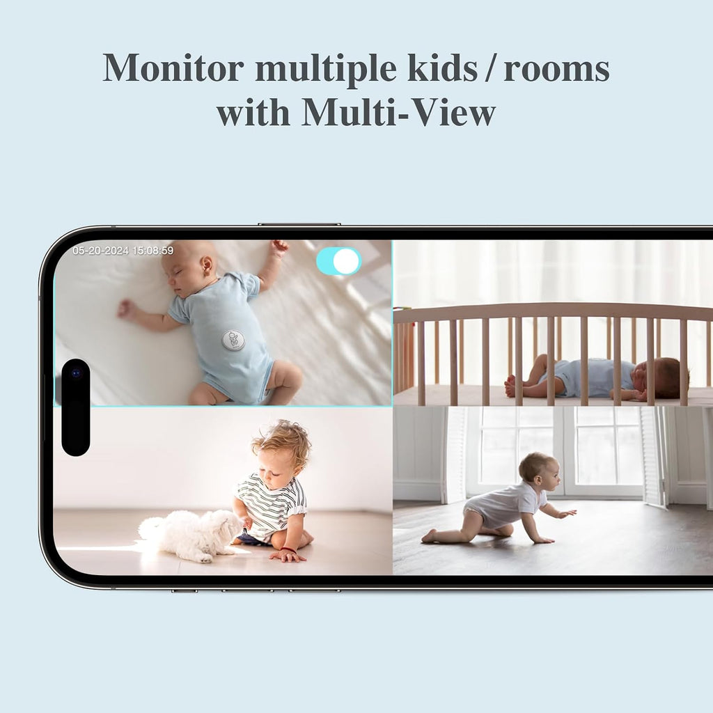 Sense-U AI 2.5K PTZ Baby Camera Monitor with Sensor-Free Sleep Breathing Movement Detection, Smart Security Indoor Video Camera with Background Audio, Cry Detection, No Monthly Fee, for Peace of Mind