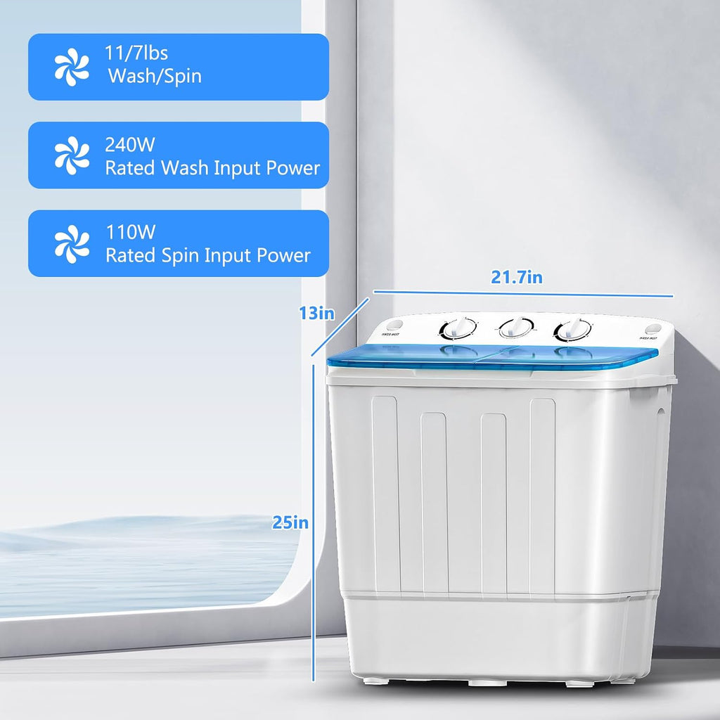 DOGHLY Portable Washer and Dryer Combo Set, 1.8 Cu.Ft Portable Clothes Dryers,18lbs Twin Tub Washing Machine, Compact Washer and Dryer for Apartment, RV, Dorm