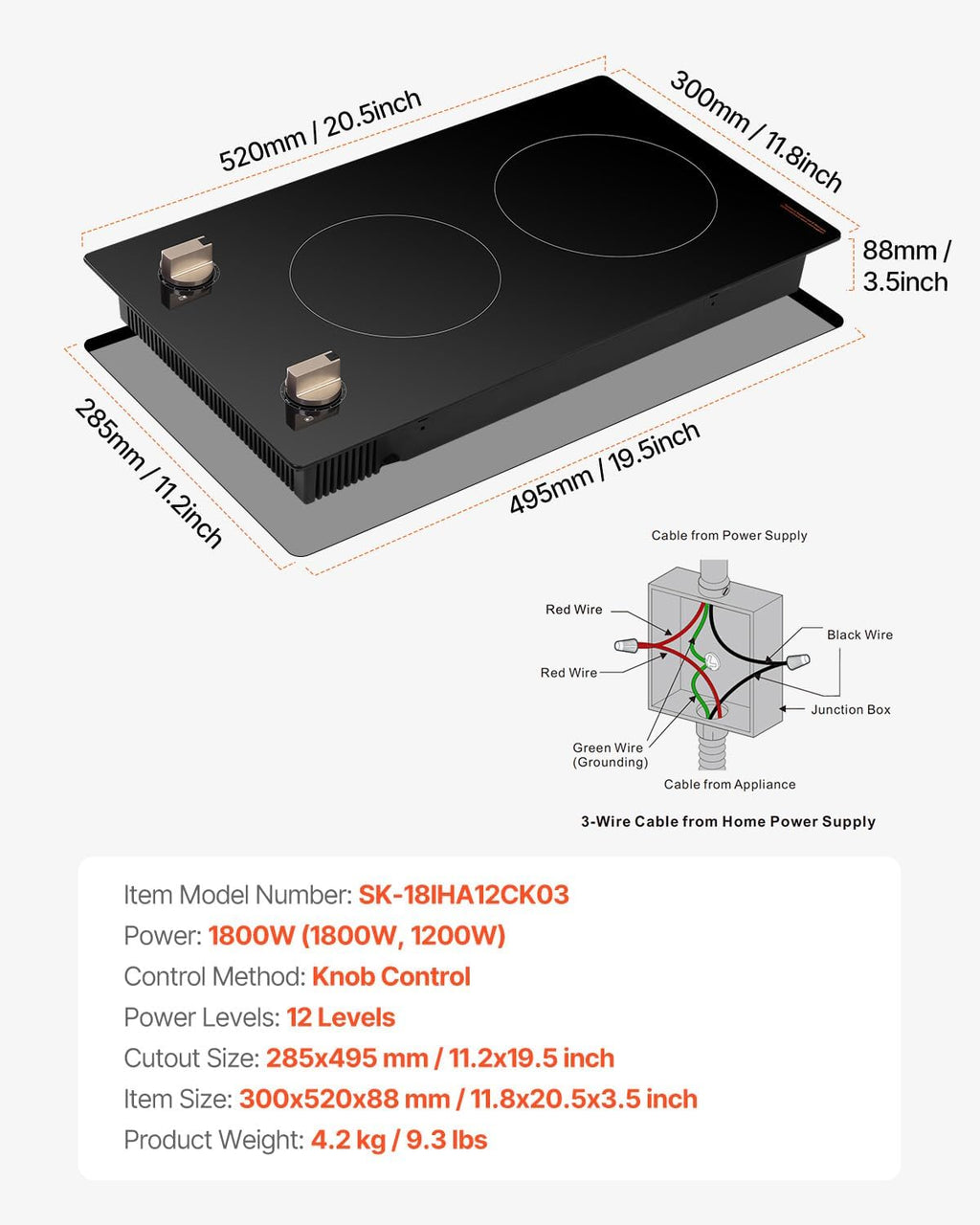 Happybuy 12 temperature settings Induction Cooktop - The Ideal Kitchen Essential! This 1800W electric countertop burner features 2 burners with knob control, providing a classic