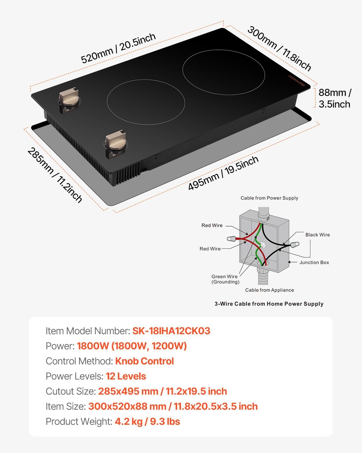 Happybuy 12 temperature settings Induction Cooktop - The Ideal Kitchen Essential! This 1800W electric countertop burner features 2 burners with knob control, providing a classic