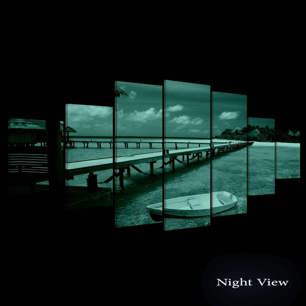 Startonight Large Canvas Wall Art Beach - White Boat at the Shore - Huge Framed Modern Set of 7 Panels 40' x 95'