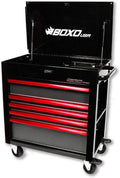 SR1 Performance Boxo USA 35' Pro Series 5-Drawer Service Cart with Flip Top Heavy Duty Steel Toolbox (Gloss Black/Red Trim)
