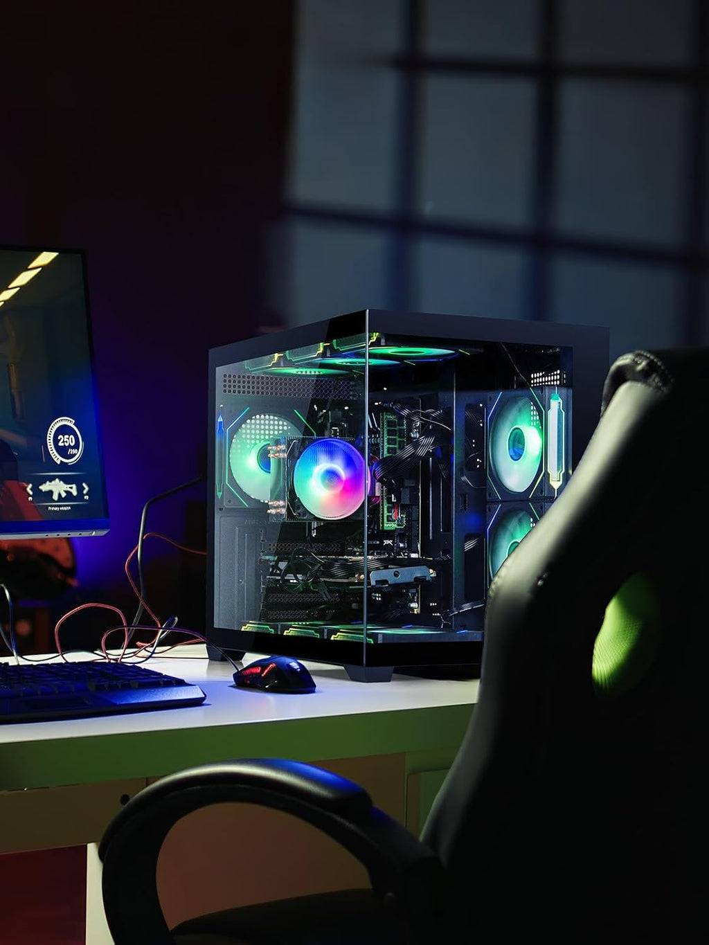 Gaming PC Desktop – Ryzen 7 5800X up to 4.7GHz, Radeon RX 6600 XT 8GB GDDR6, 16GB DDR4 RAM, 1TB NVMe SSD, WiFi 6 & BT 5.4, 9× ARGB Fans, 650W PSU, WIN11P, RGB Keyboard & Mouse