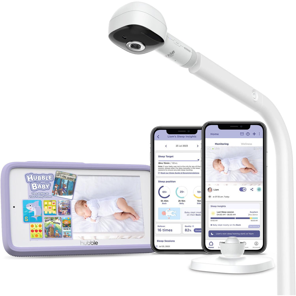 HUBBLE CONNECTED SkyVision AI Pro Baby Monitor — Baby Camera Monitor w/Covered Face, Rollover & True Cry Detection, Sleep Trainer, Soother & More — w/Touch Screen HD Parent Unit, Crib Mount System