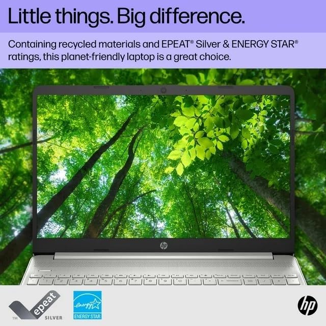 HP 15.6' FHD Slim Laptop, Intel i3-1215U, Intel UHD Graphics, 8GB RAM, 256GB SSD, Webcam, Fingerprint Recognition, WiFi, Win11, Silver (Renewed)