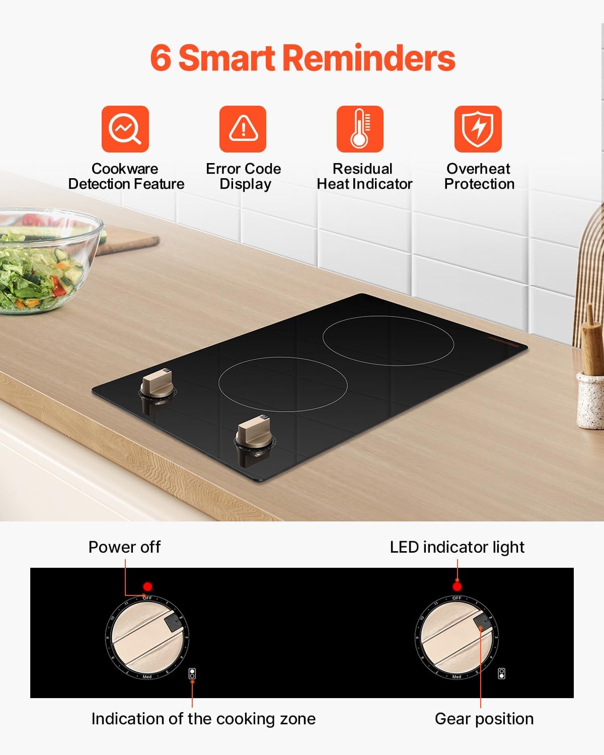 Happybuy 12 temperature settings Induction Cooktop - The Ideal Kitchen Essential! This 1800W electric countertop burner features 2 burners with knob control, providing a classic