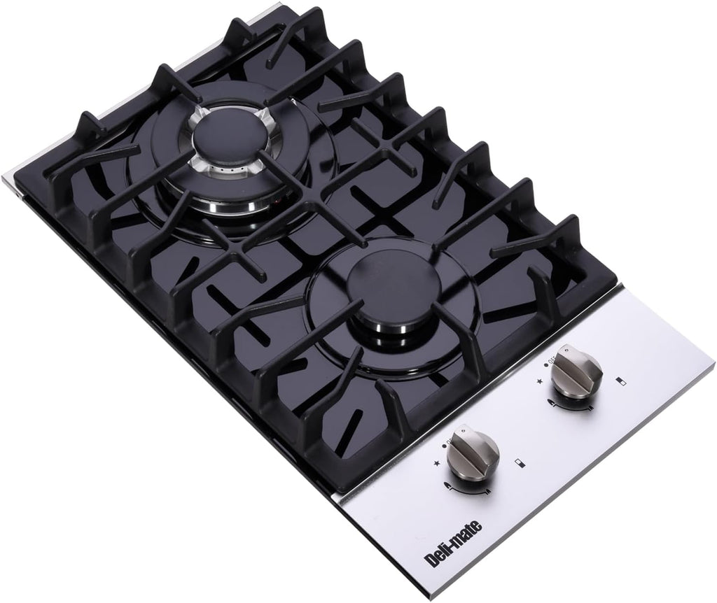 12 Inch Gas Cooktop, Built-in 2 Burners Stainless Steel Gas Stovetop LPG/NG Convertible Gas Stove Top Dual Fuel Gas Hob DM2188-01