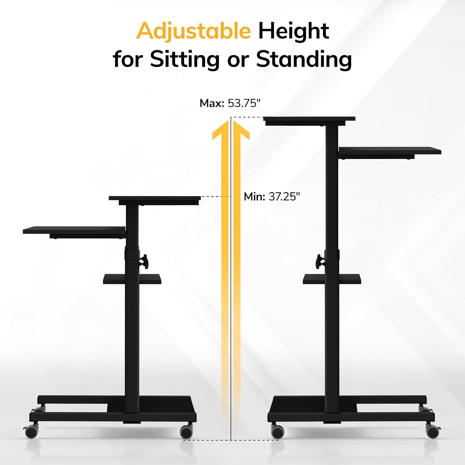 Mount-It! Mobile Computer Cart with Monitor Mount for Screen up to 32', Portable Desk on Wheels, Rolling Laptop Stand for Teachers, Office, Classroom, Rise up to 53', Podium, Keyboard Tray, Black