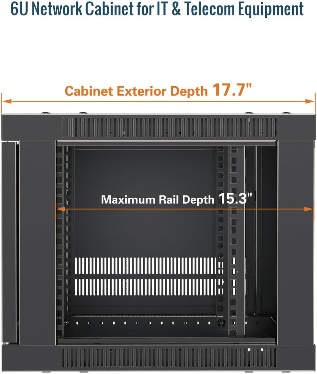 Tecmojo 6U Wall Mount Rack Cabinet, Heavy-Duty 176 Lbs High Load Capacity, 19' Enclosed Server Network Rack with Glass Door, 17.7' Deep – Elite Collection