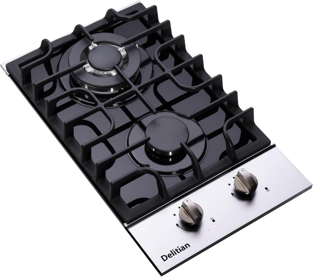 12 Inch Gas Cooktop, Built-in Tempered Glass 2 Burners Gas Stovetop LPG/NG Convertible Gas Stove Dual Fuel Gas Hob for RVs, Apartments, Outdoor DT2188A