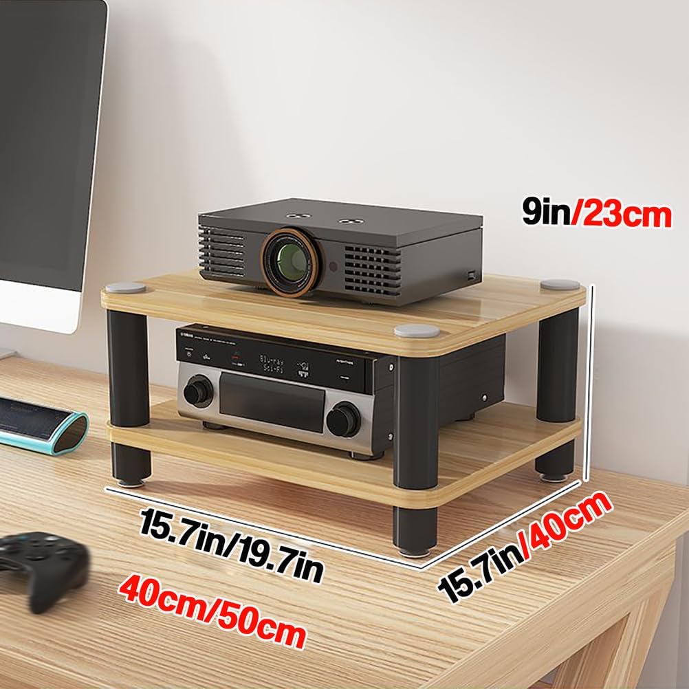 Desktop Video Audio Rack AV Media Stand with Wooden Shelf, Open Stereo Cabinet Corner Component Cabinet, Portable Media Storage Cabinet for Computer Desk,Black,2 Tier W 15.7″